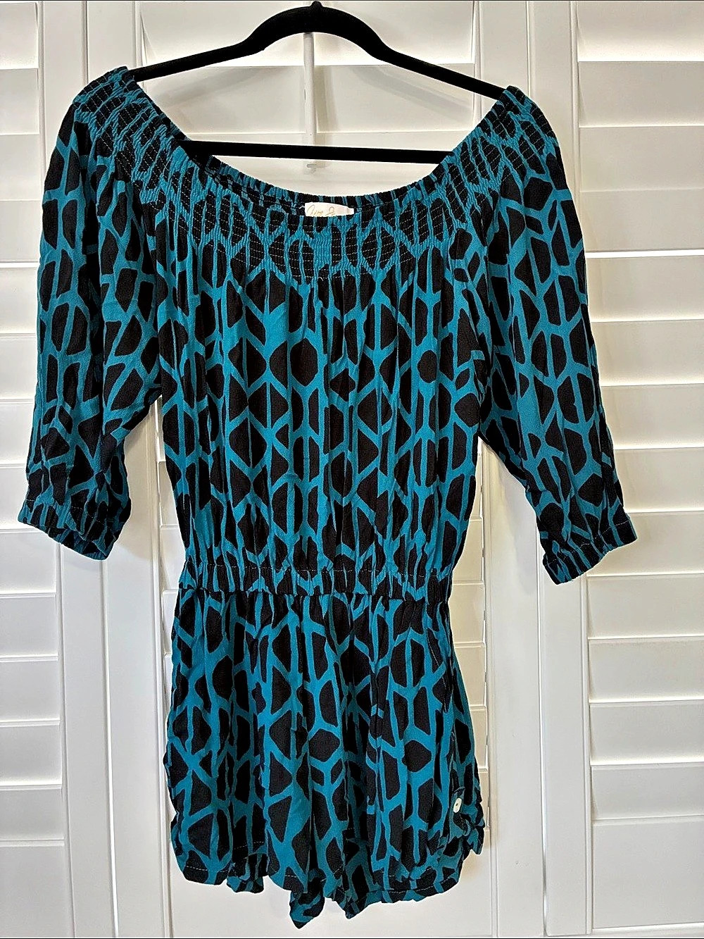 Ava Sky Abstract Romper in Blue & Black Size XS Like New